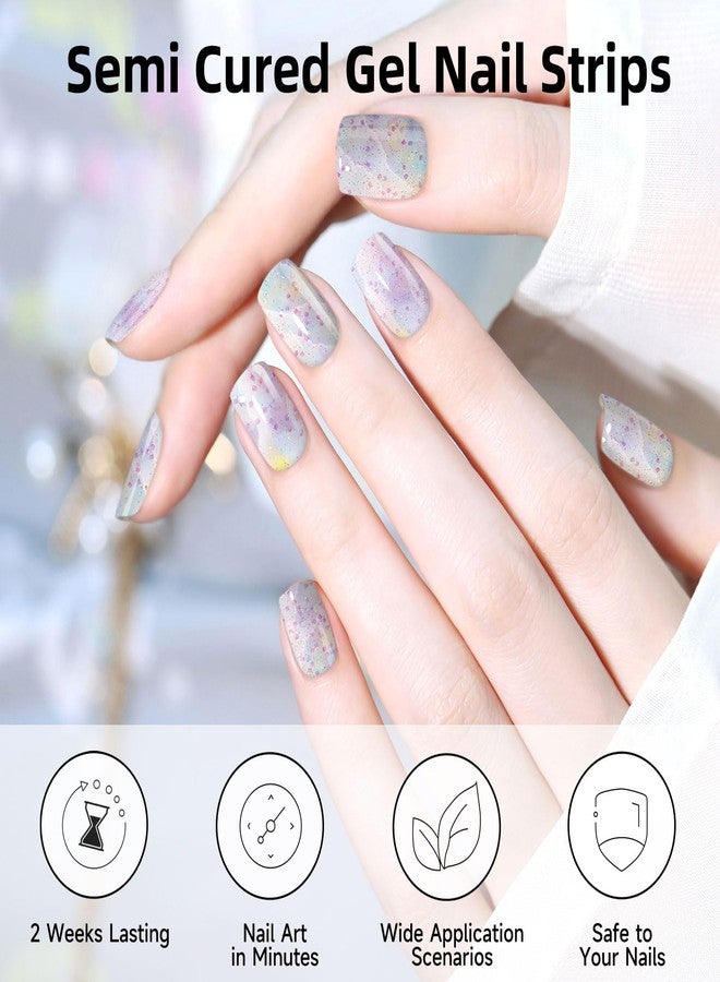 DUKASOU Semi Cured Gel Nail Strips, 28 pcs Nail Gel Stickers Work with Any UV Lights, Long-Lasting Nail Wraps, Stick on Nails for women Easy to Apply & Remove - Image 2